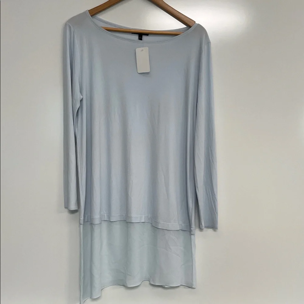 Eileen Fisher 100% Silk Top Women’s Size M Blue Long Sleeve Layered Hem - Picture 1 of 7